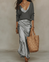 Elena | Stilvolles Kleid mit weichem Strickpullover in Grau