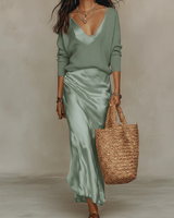 Nelena - Elegantes Midikleid Mit Pullover in Grün