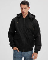 EASTON - Lederjacke mit Kapuze in Schwarz