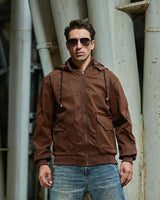 EASTON - Lederjacke mit Kapuze in Braun