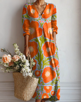 Amelia - Maxikleid mit V-Ausschnitt in Orange