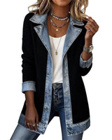 Cendall - Stylische Strick Jacke Mit Denim in Schwarz