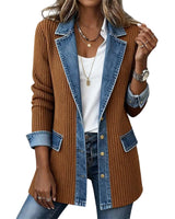 Cendall - Stylische Strick Jacke Mit Denim in Khaki