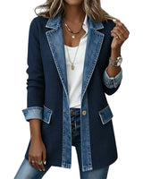 Cendall - Stylische Strick Jacke Mit Denim in Marineblau