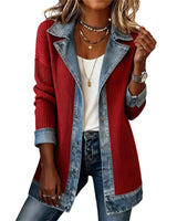 Cendall - Stylische Strick Jacke Mit Denim in Rot