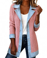 Cendall - Stylische Strick Jacke Mit Denim in Rosa