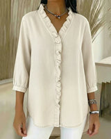Aelyssa - Soft-Touch-Bluse mit Rüsche am V-Ausschnitt in Aprikose
