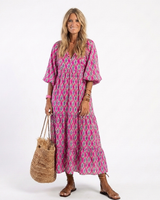 Apolline | Midi-Kleid mit dreiviertel Ärmeln und V-Ausschnitt im Muster in Lila