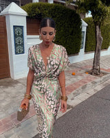 Damen Wickel Midi Hochzeitsgast Kleid in Mehrfarbig