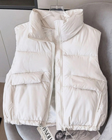 Eleonora | Damen Bodywarmer Steppweste mit Taschen, Reißverschluss und Stehkragen in Cremefarben