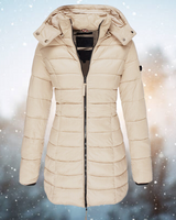 Nicole | Damen Lange Steppjacke mit Kapuze für den Winter in Beige
