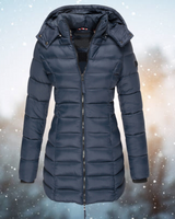 Nicole | Damen Lange Steppjacke mit Kapuze für den Winter in Marineblau