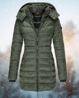 Nicole | Damen Lange Steppjacke mit Kapuze für den Winter in Grün