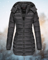 Nicole | Damen Lange Steppjacke mit Kapuze für den Winter in Schwarz