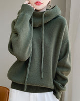 Emilia | Damen Gemütlicher Oversize Strickpullover Mit Kordelzug in Grün