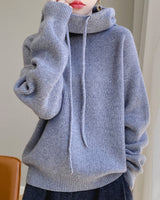 Emilia | Damen Gemütlicher Oversize Strickpullover Mit Kordelzug in Grau