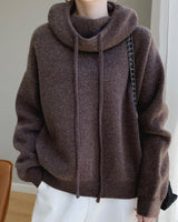 Emilia | Damen Gemütlicher Oversize Strickpullover Mit Kordelzug in Braun