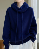 Emilia | Damen Gemütlicher Oversize Strickpullover Mit Kordelzug in Blau