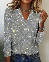 Jinny - Elegantes Top mit V-Ausschnitt in Silber