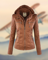 Drune | Damen Kapuzenlederjacke - Stilvoll & Funktional in Hellbraun
