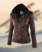 Drune | Damen Kapuzenlederjacke - Stilvoll & Funktional in Braun