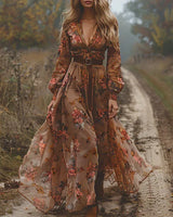Selvara – Elegantes Boho Damen Maxikleid in Dunkelbraun
