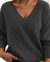 Mordane – Eleganter Langarm Pullover Mit V-Ausschnitt in Dunkelgrau