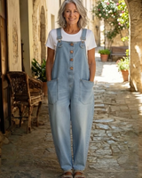 Telina - Latzhose mit Knopfverschluss in Hellblau
