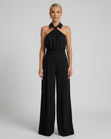 Ava | Neckholder Kragen Jumpsuit in Schwarz
