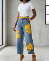 Sophia - Elegante Blumenhose in Gelb