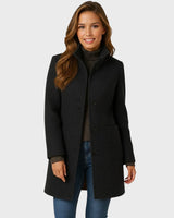Ellarose – Eleganter Wollmantel Mit Knopfleiste in Schwarz