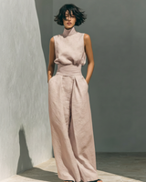 Maria – Set aus Tanktop und weiten Hosen aus Baumwolle und Leinen im minimalistischen Stil für Damen in Hellrosa
