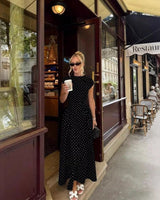 Gepunktetes Maxikleid Sommer Elegant in Schwarz
