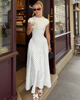 Gepunktetes Maxikleid Sommer Elegant in Weiß