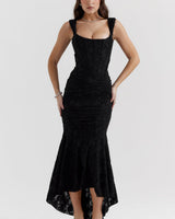 Gerafftes Schulterfreies Kleid - Linda in Schwarz