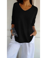 Gisela | Damen V Ausschnitt Strickpullover mit Moderne Design in Schwarz