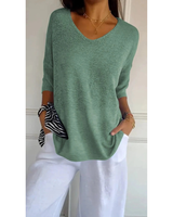 Gisela | Damen V Ausschnitt Strickpullover mit Moderne Design in Grasgrün