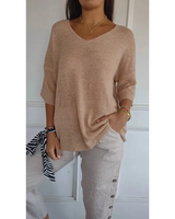 Gisela | Damen V Ausschnitt Strickpullover mit Moderne Design in Aprikose