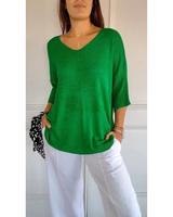 Gisela | Damen V Ausschnitt Strickpullover mit Moderne Design in Grün