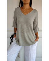 Gisela | Damen V Ausschnitt Strickpullover mit Moderne Design in Grau