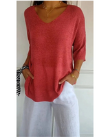 Gisela | Damen V Ausschnitt Strickpullover mit Moderne Design in Rot