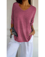 Gisela | Damen V Ausschnitt Strickpullover mit Moderne Design in Rosa