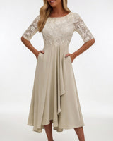 Zerda – Elegantes Midi Kleid Aus Spitze in Creme