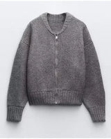 Hélène | Grau O-neck Knit Frauen Pullover Jacke Mode in Grau