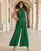 Leilani | Neckholder Plissee Jumpsuit in Grün