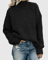 Andreas | Damen Gerippter Winterpullover mit langen Ärmeln in Schwarz