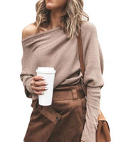 Trendige Off-Shoulder-Strickdamenpullover - Sophie in Khaki