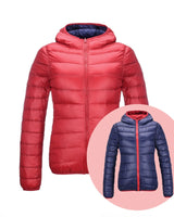 Stilvolle Wendbare Damen Daunenjacke - Aurora in Rot/Marineblau