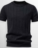 Flavian - Strukturiertes Kurzarm-T-Shirt in Schwarz