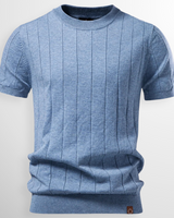 Flavian - Strukturiertes Kurzarm-T-Shirt in Blau